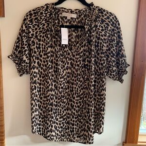 NWT LOFT Animal (cheetah) Print Blouse - Black and Tan - Short sleeves